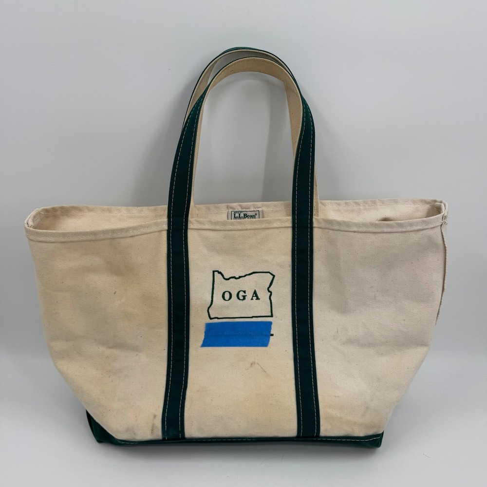 Vintage LL Bean Boat and Tote Bag Canvas Green Oregon OGA Graphic - Picture 1 of 13